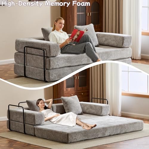 Foldable Floor Sofa Bed with Pillow Back and Armrest, Dark Gray S29408