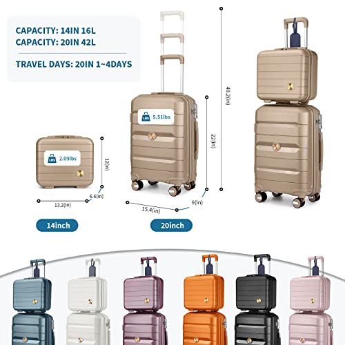 20" Carry On Luggage and 14" Mini Cosmetic Case Travel Set Lightweight Hardside Suitcase with Spinner Wheels F41633