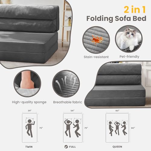 Folding Sofa Bed, Convertible Sleeper Chair with Pillow, Grey P767597