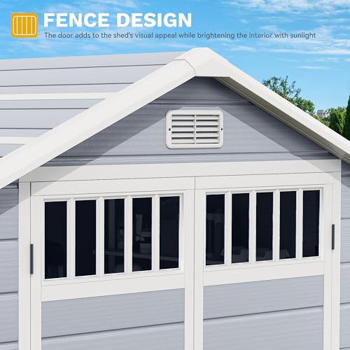 Resin Storage Shed with Fence-Style and Side Windows, Lockable Door P3776