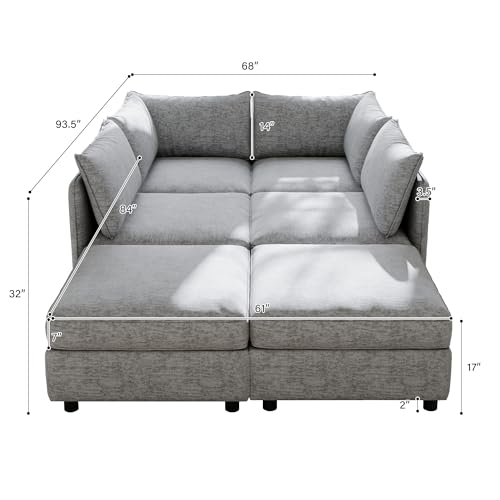 Modular Storage Sectional Sofa with Movable Ottomans, U-Shaped Chenille U839651