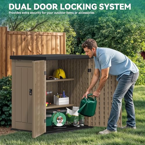Outdoor Storage Cabinet with 2 Shelves, Waterproof Resin Tool Shed, Lockable, Dark Gray M33386