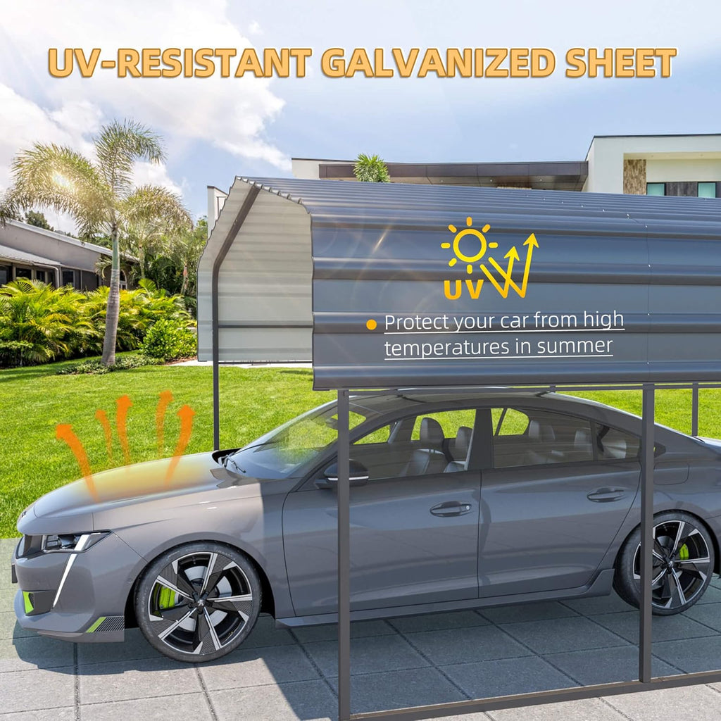 Carport with Galvanized Steel Roof for Cars, Boats, and Tractors V639