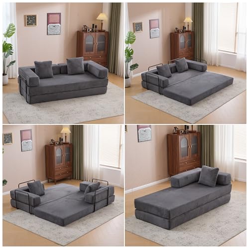 Foldable Floor Sofa Bed with Pillow Back and Armrest, Dark Gray S29408