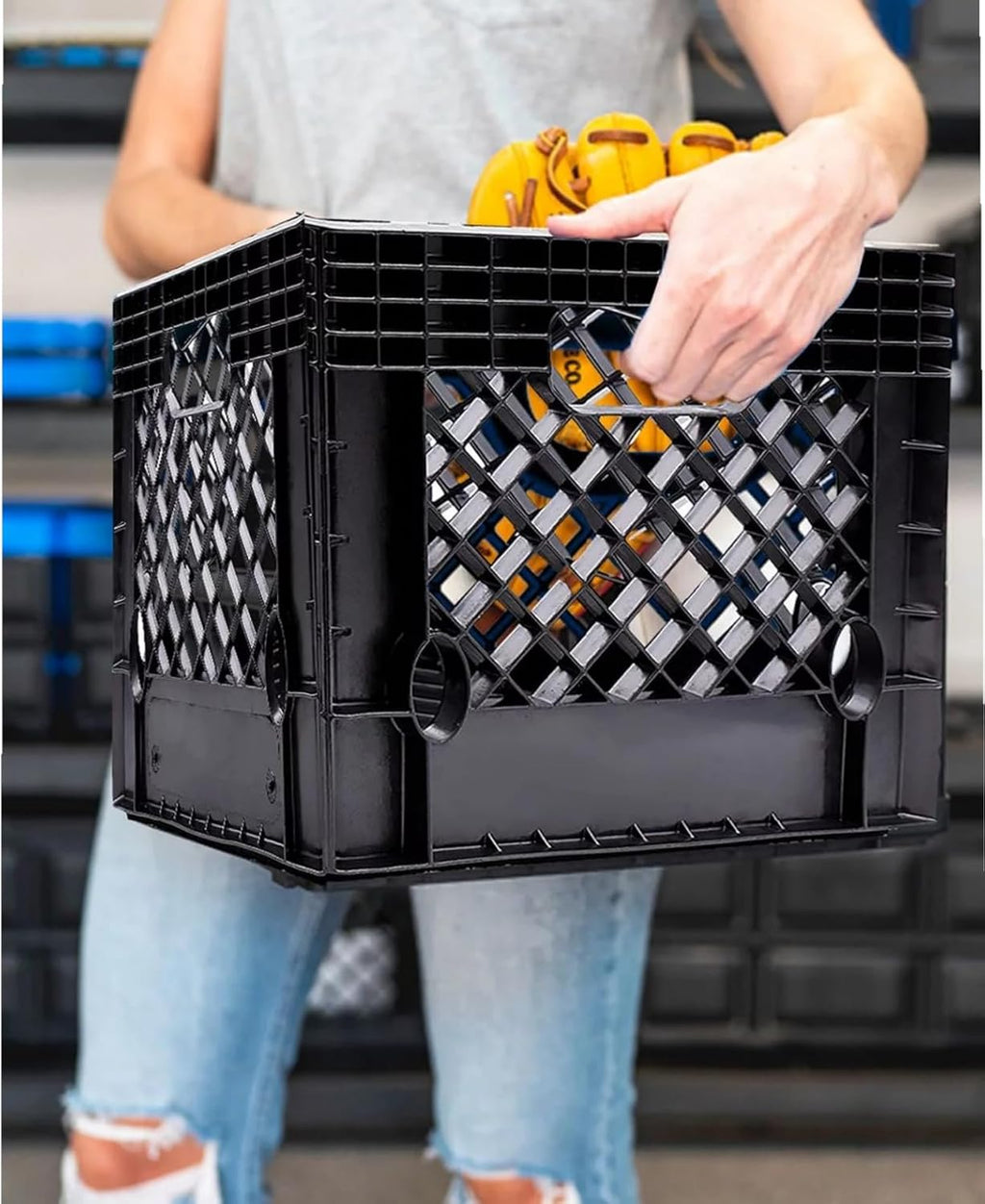 Heavy-Duty Plastic Square Milk Crate, Black B60409