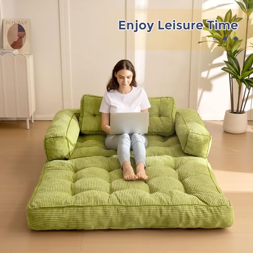 Folding Sofa Bed, L-Shaped Convertible Sleeper Couch with Armrest and Pillow, Dark Grey M375676