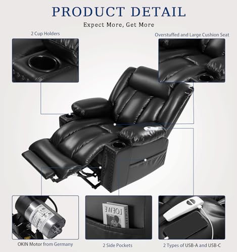 Power Lift Recliner Chair for Elderly with Heat and Massage, Adjustable Positions, Dark Brown P618617