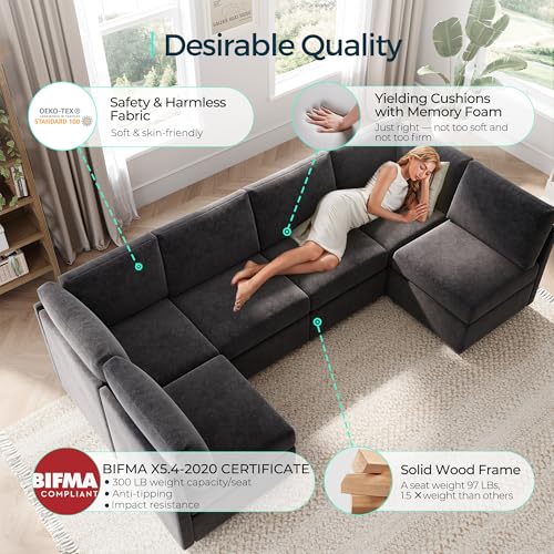 Modular Sectional Sofa with Storage, U Shaped Couch, Blue Y4358
