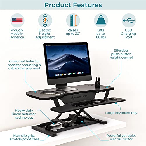 Electric Standing Desk Converter, Height Adjustable Sit to Stand Riser, Dual Monitor Workstation, Black Z74939