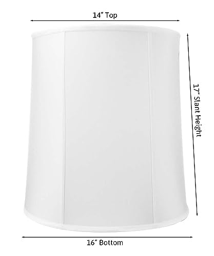 14"x16"x17" Tall Drum Lampshade with Brass Spider Fitter, White Shantung Fabric R27369