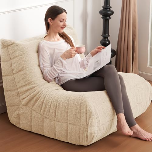 Bean Bag Chair for Adults with Memory Foam, Black Plush X409228