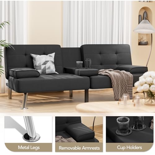 Modern Linen Convertible Folding Futon Sofa Bed with Removable Armrests Y192