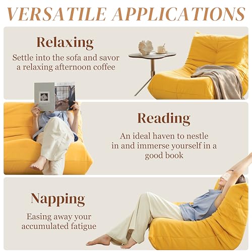 Bean Bag Chair for Adults, Suede & Microfiber Corner Lounge Sofa, 3-Seater, Beige F9802