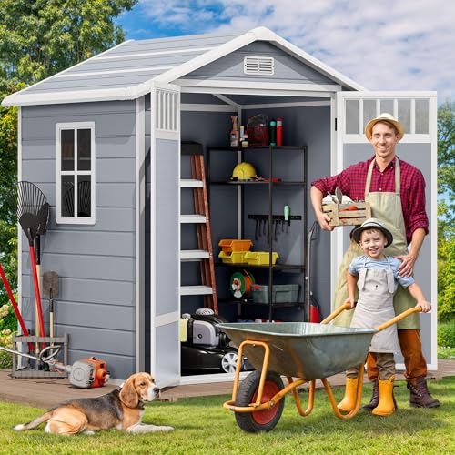 Resin Storage Shed with Fence-Style and Side Windows, Lockable Door P3776
