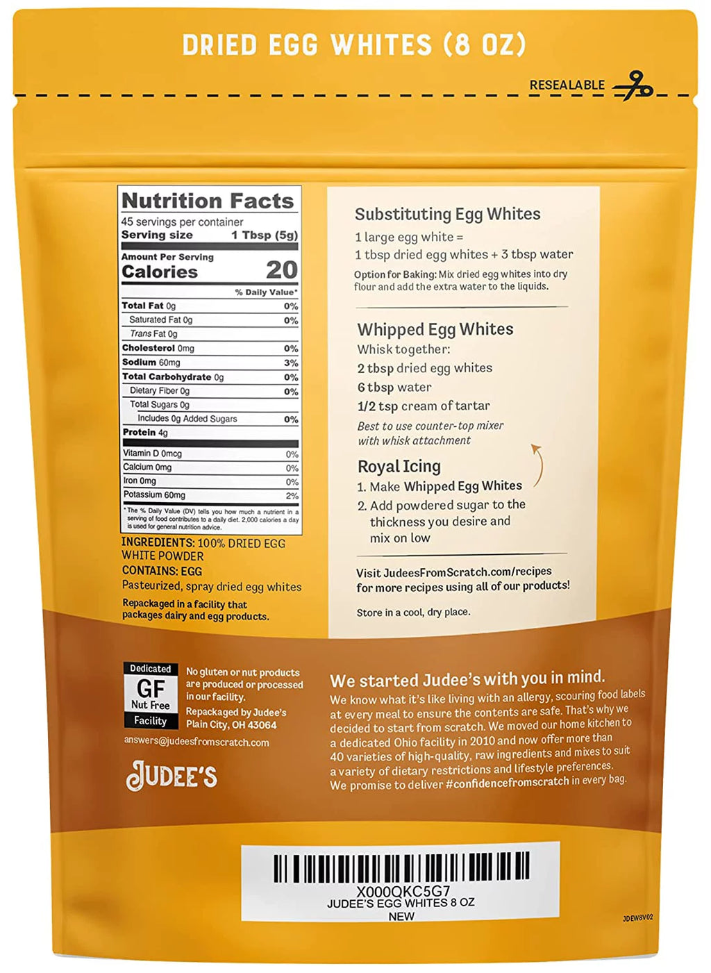 Dried Egg White Protein Powder 8 oz - Pasteurized, Non-GMO, Gluten-Free S308323