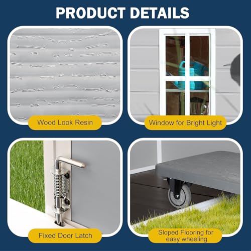 Resin Storage Shed, Waterproof Outdoor Tool Shed with Floor, Double Lockable Doors I89690