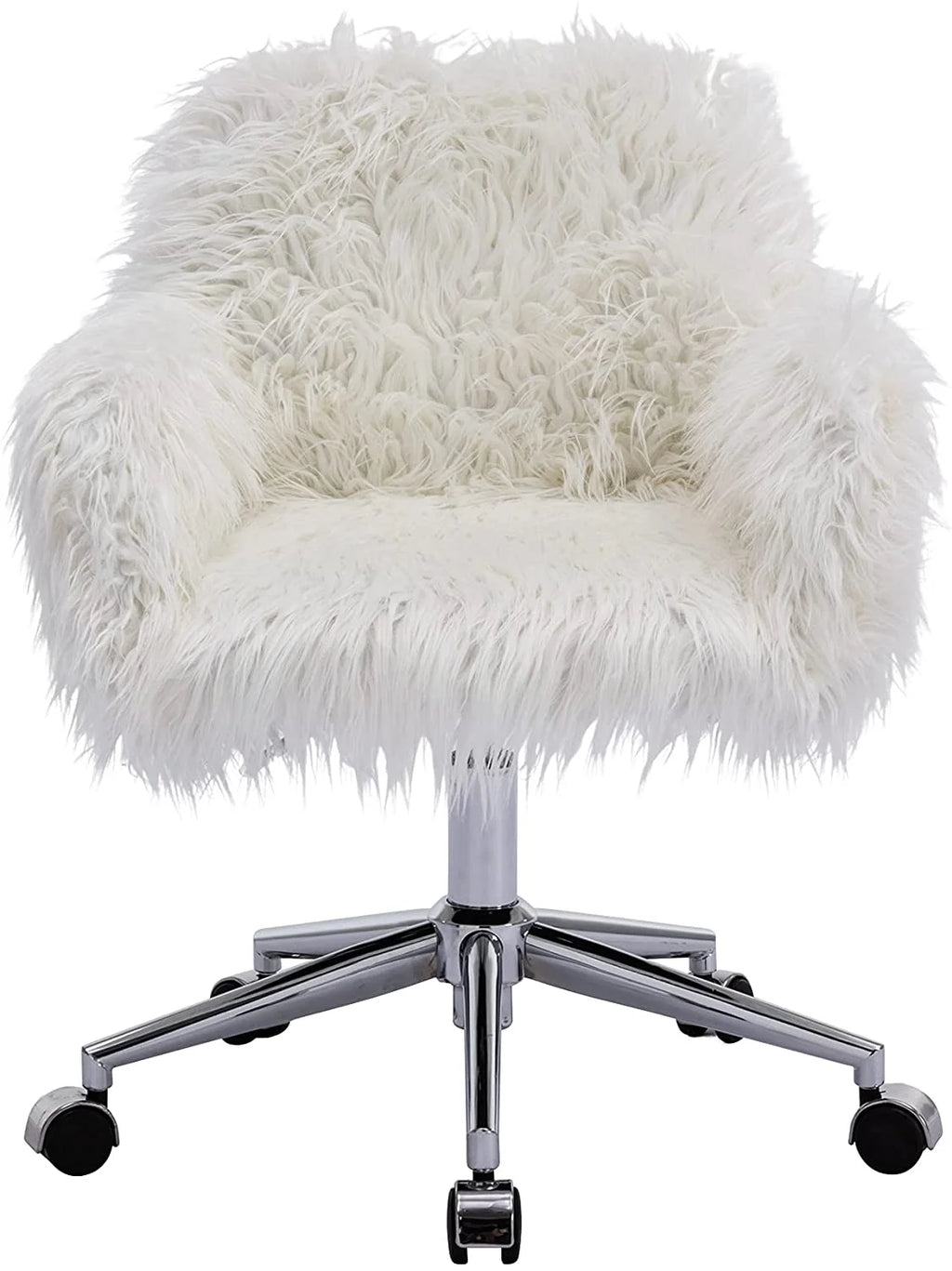 White Vanity Chair Faux Fur Swivel with Back J201