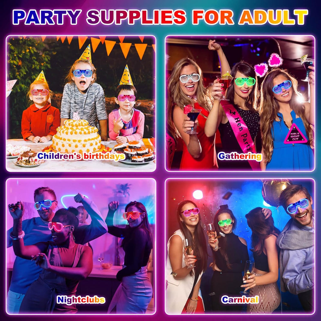25 Pack LED Glasses Party Favor, 5 Neon Colors Glow in the Dark O7363