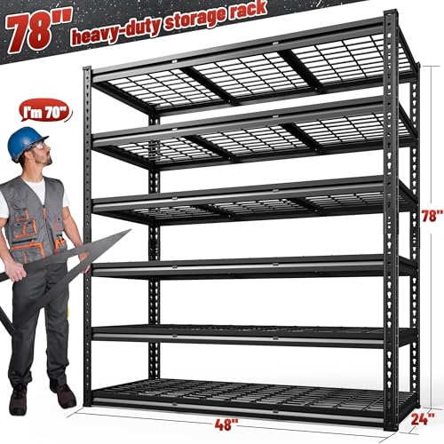 60" W Garage Shelving, 5-Tier Heavy Duty Metal Storage Shelves B8137