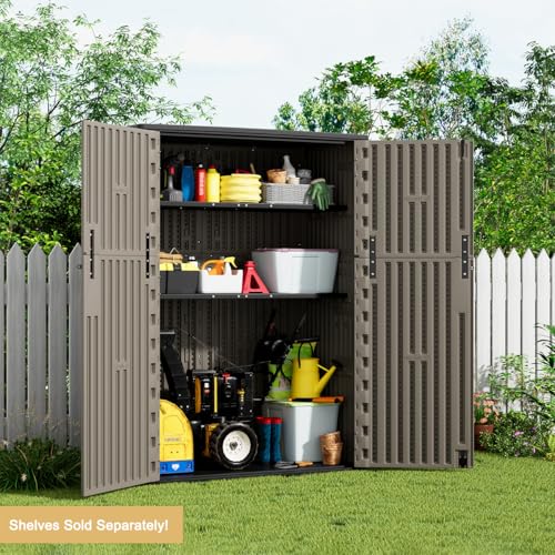 Outdoor Vertical Storage Shed, 57 Cu.ft, Waterproof, Lockable, Brown G868262
