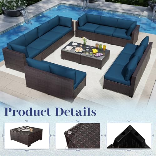 Outdoor Sectional Sofa Set with Cushions and Glass Coffee Table T1708