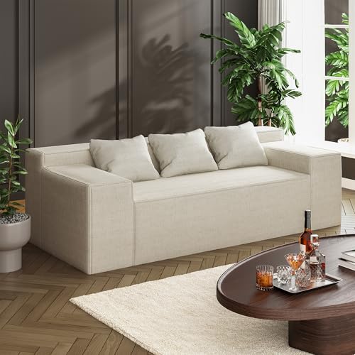 Small Sofa Loveseat with 2 Pillows, Cat-Scratch Resistant Linen, Grey K916760