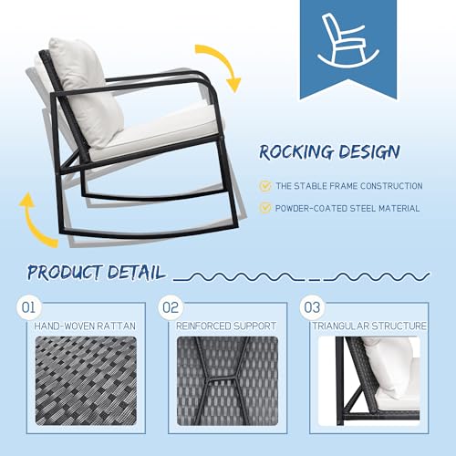 3 Piece Rocking Wicker Bistro Set with Glass Coffee Table J90293