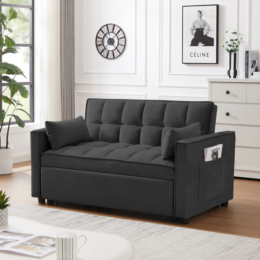 Modern Velvet Pull Out Convertible Sofa Bed with Reclining Backrest X291364