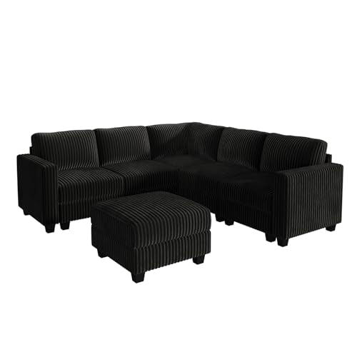 Corduroy Modular Sectional Couch with Storage, L-Shaped, 6 Seater, Dark Gray X823135