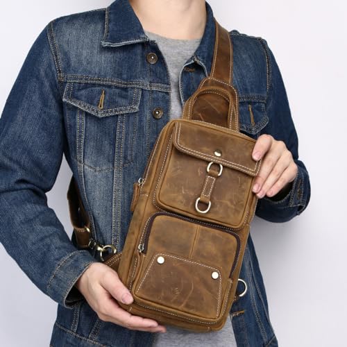 Genuine Leather Sling Backpack Crossbody Shoulder Bag for Travel Y1231