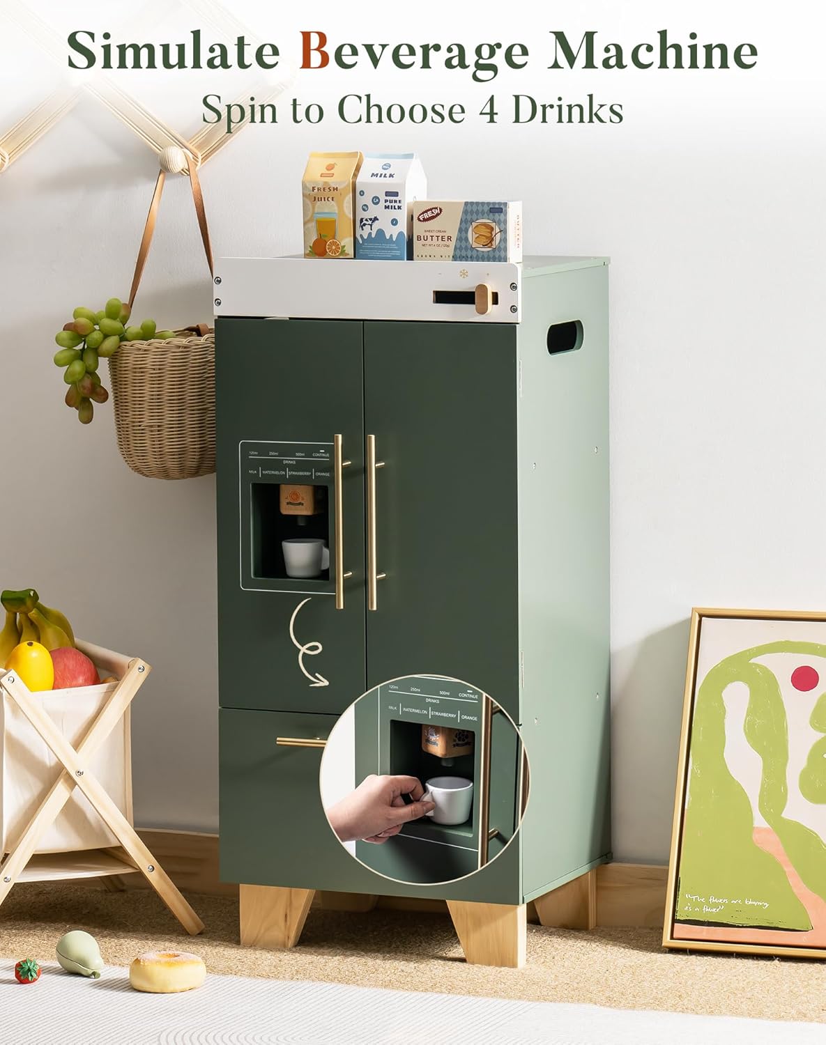 Wooden Toy Fridge Play Kitchen Set with Accessories for Kids Pretend Play N8559