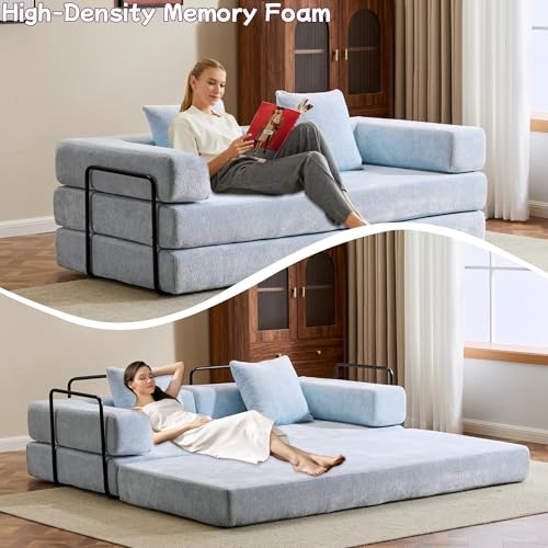 Foldable Floor Sofa Bed with Pillow Back and Armrest, Dark Gray S29408