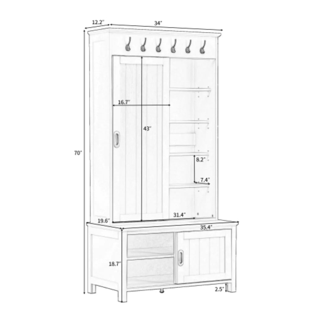 Hall Tree with Sliding Doors and Storage Bench D523