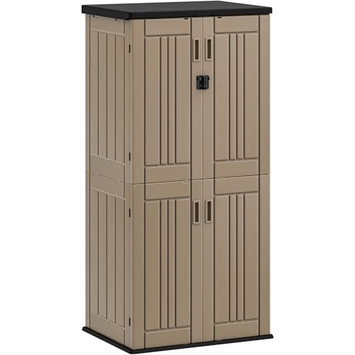 Outdoor Storage Cabinet with 2 Shelves, Waterproof Resin Tool Shed, Lockable, Dark Gray M33386