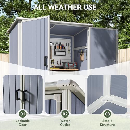 Outdoor Storage Shed with Window, Resin Garden Tool Shed with Lockable Doors W5772