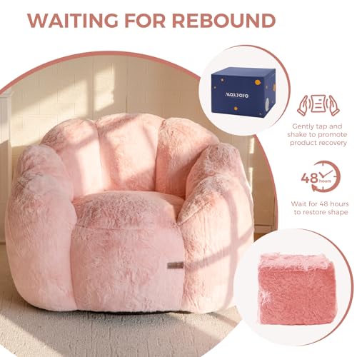 Floral Shaped Bean Bag Sofa for Adults, Faux Fur Floor Chair, Beige U8616