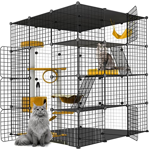 Large Cat Cage,Cat Cage Enclosure Indoor DIY Cat Playpen Detachable Metal Wire Kennels Crate Large Exercise Place Ideal, for 1-4 Cats,Ferret, Chinchilla, Rabbit, Small Animals
