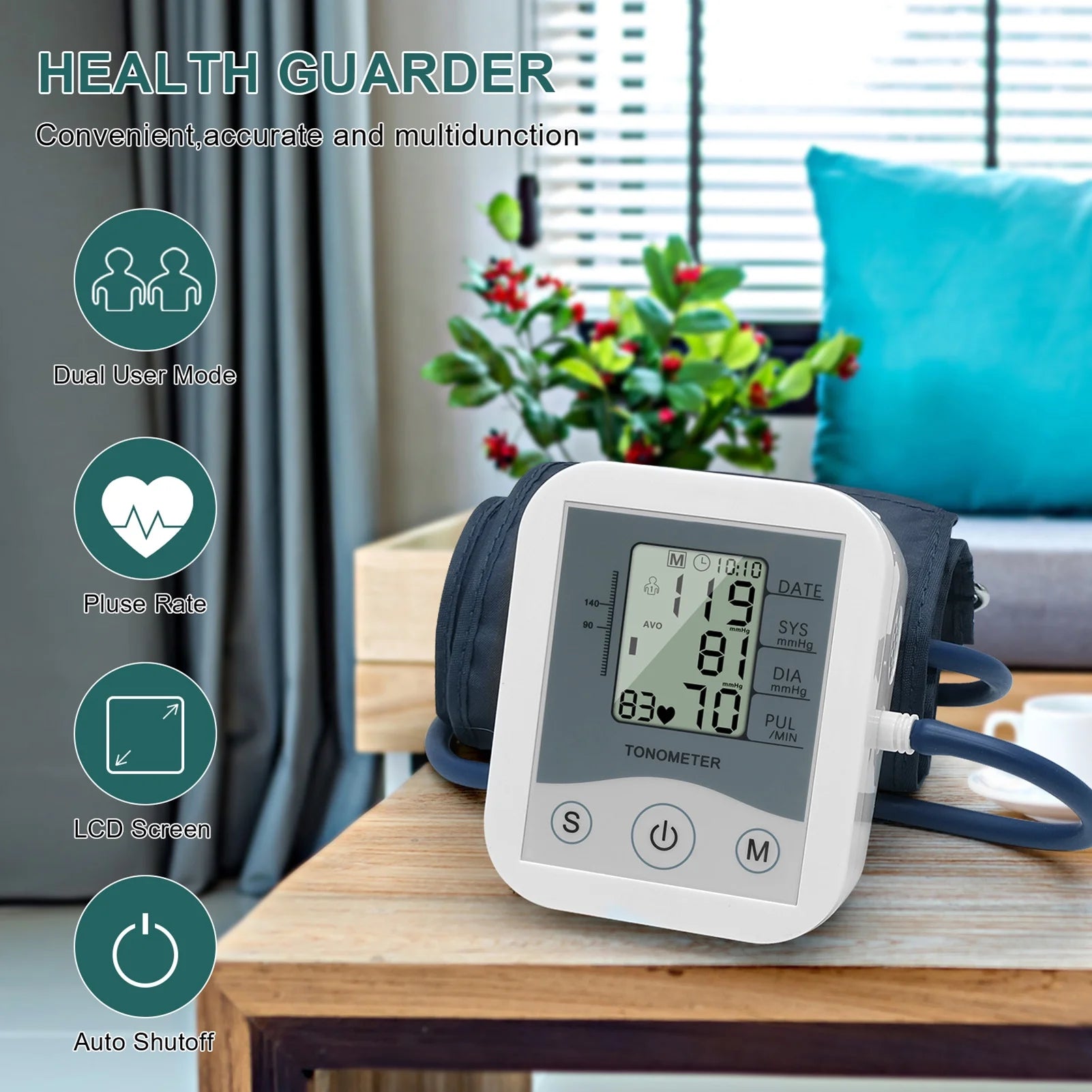Arm Sphygmomanometer LCD Digital Display Pulse Rate Monitor J8248