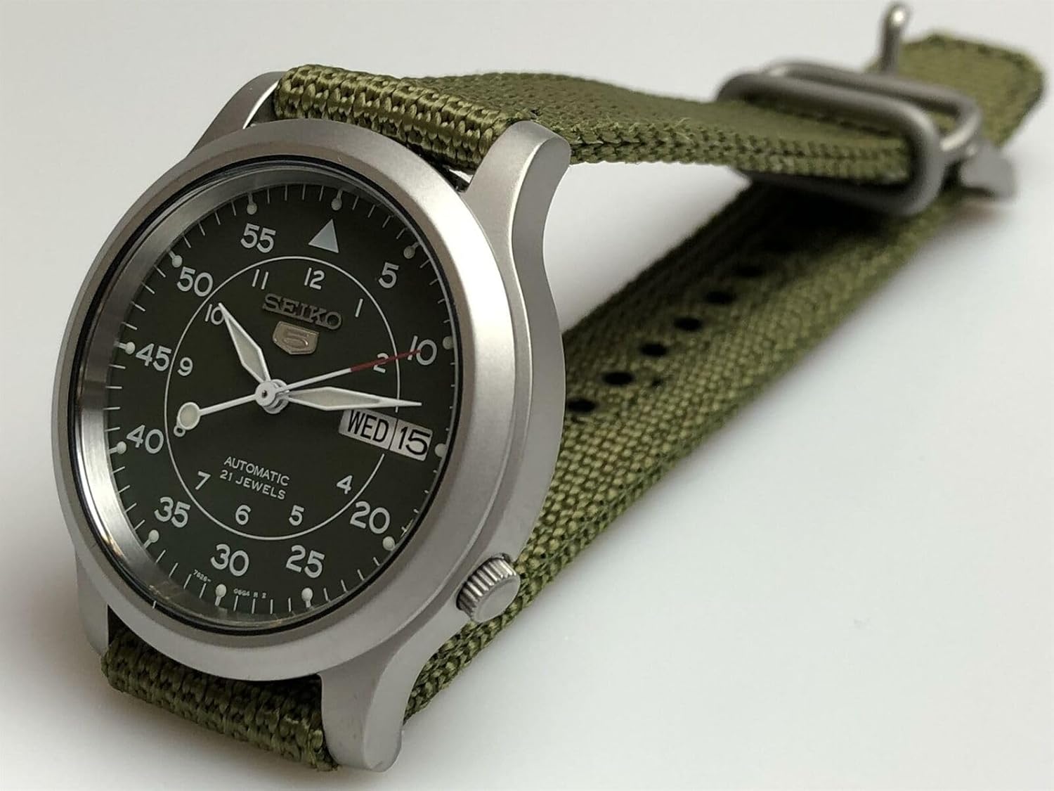 Men's Automatic Stainless Steel Watch with Green Canvas W142