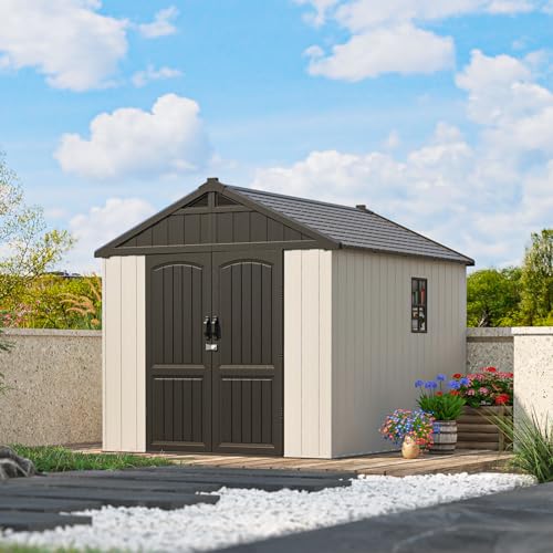 Outdoor Plastic Storage Shed with Floor, Window and Lockable Door A4787
