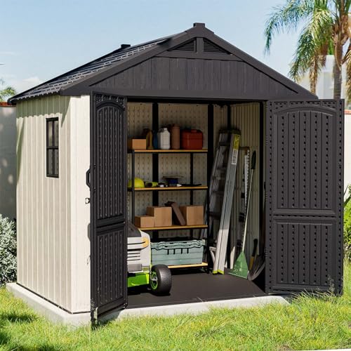 Outdoor Plastic Storage Shed with Floor, Window and Lockable Door A4787