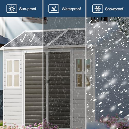 Outdoor Resin Storage Shed 8x4x6 FT with Floor, 2 Windows and Lockable Door Y450972