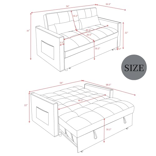 Sleeper Sofa Bed with Side Pocket, Convertible Futon Couch for Living Room X8857