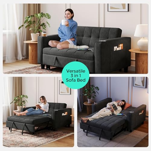 3-in-1 Convertible Sofa Bed with Charging Station, Green R3379
