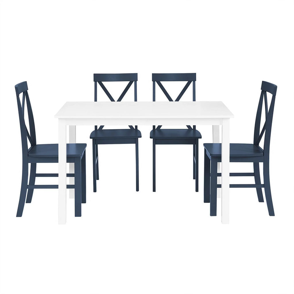Farmhouse Engineered Wood Dining Set, 5-Piece, White/Navy C178213