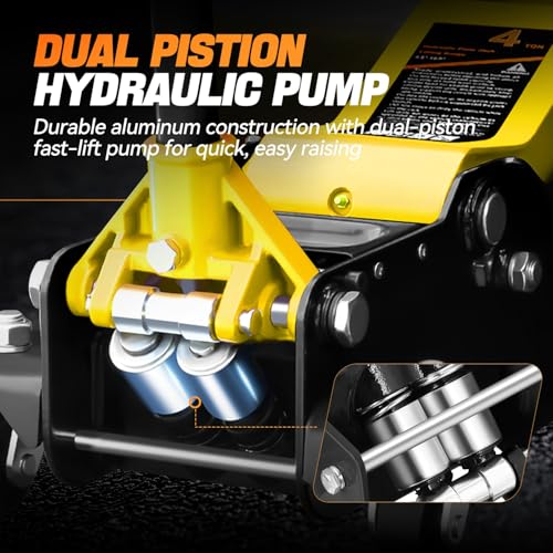 4 Ton Low Profile Floor Jack, Heavy Duty Steel Hydraulic with Dual Pistons Quick Lift Pump P3195
