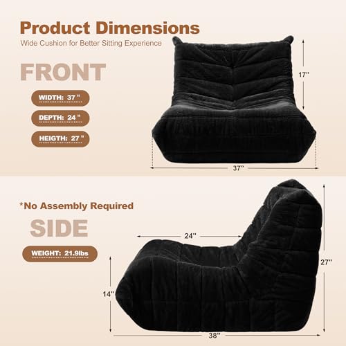 Bean Bag Chair for Adults with Memory Foam, Black Plush X409228