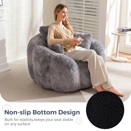 Floral Shaped Bean Bag Sofa for Adults, Faux Fur Floor Chair, Beige U8616
