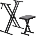 Keyboard Stands and Bench Set,Double-X Keyboard Stand Adjustable & Portable Digital Piano Stand with Locking Straps