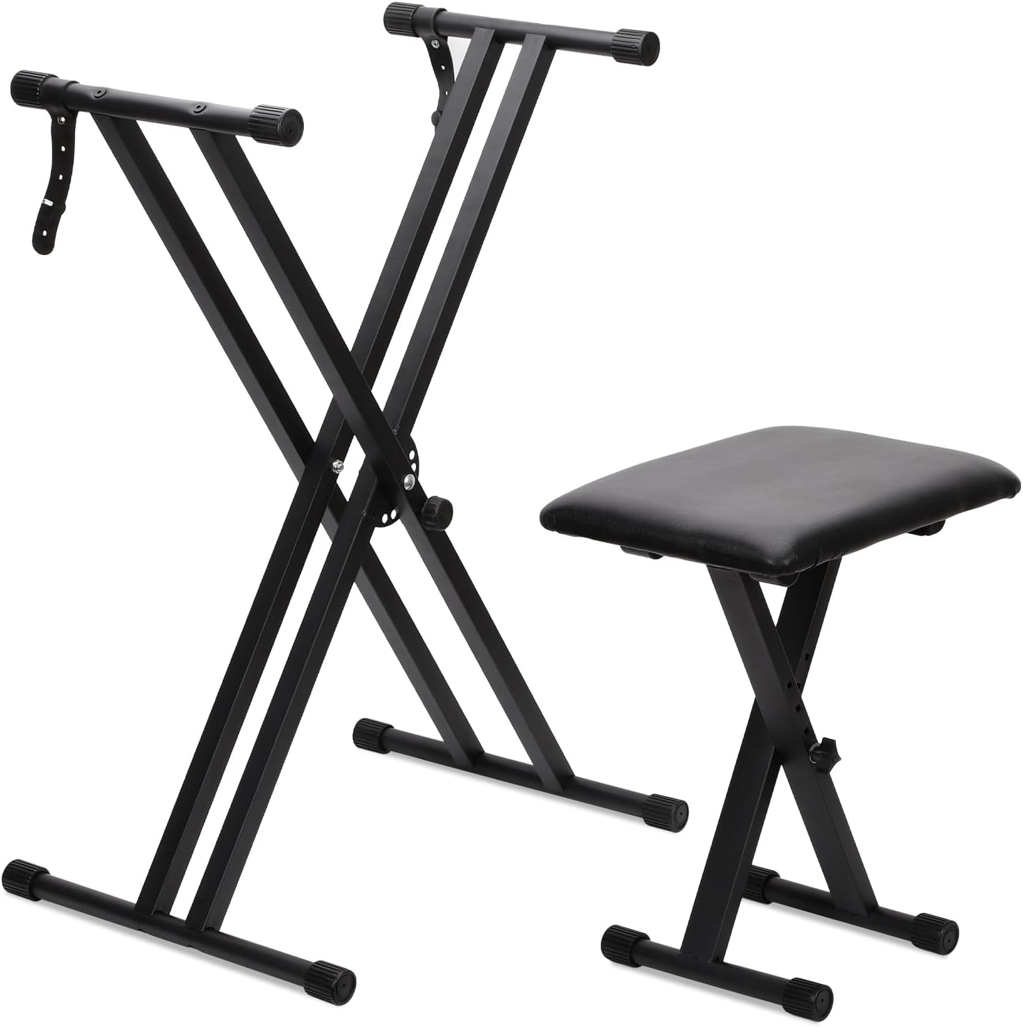 Keyboard Stands and Bench Set,Double-X Keyboard Stand Adjustable & Portable Digital Piano Stand with Locking Straps